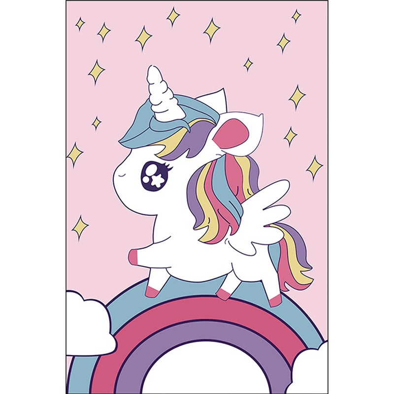 Pink Child's Room Rug Kids Animal Unicorn Rainbow Pattern Area Rug Polyester Non-Slip Backing Carpet - Clearhalo - 'Area Rug' - 'Rug' - 1648951