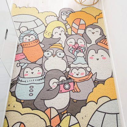 Kids Irregular Nursery Rug in Yellow and Grey Animal Cat Rabbit Penguin Print Rug Polyester Non-Slip Area Rug - Grey - Clearhalo - 'Area Rug' - 'Rug' - 1648997