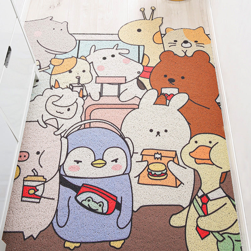 Kids Irregular Nursery Rug in Yellow and Grey Animal Cat Rabbit Penguin Print Rug Polyester Non-Slip Area Rug - White - Clearhalo - 'Area Rug' - 'Rug' - 1649002