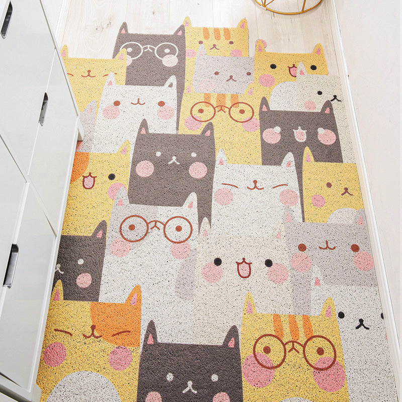 Kids Irregular Nursery Rug in Yellow and Grey Animal Cat Rabbit Penguin Print Rug Polyester Non-Slip Area Rug - Yellow - Clearhalo - 'Area Rug' - 'Rug' - 1649003