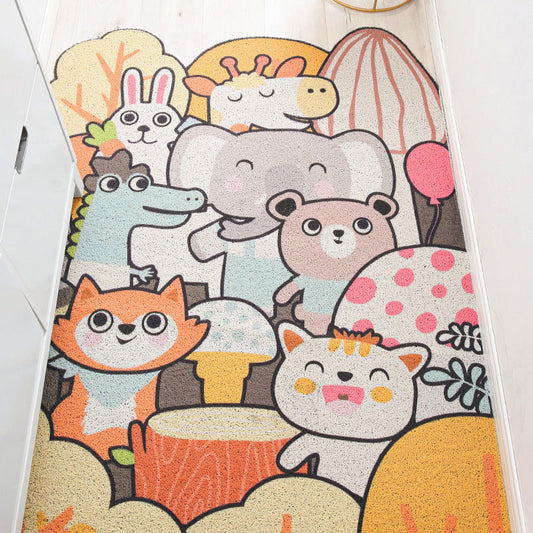 Kids Irregular Nursery Rug in Yellow and Grey Animal Cat Rabbit Penguin Print Rug Polyester Non-Slip Area Rug - Orange - Clearhalo - 'Area Rug' - 'Rug' - 1649004