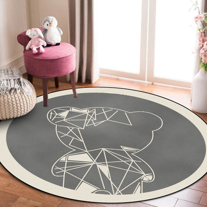 Cute Kids Rug in Grey and Brown Animal Bear Geometry Pattern Rug Polyester Stain-Resistant Carpet for Nursery