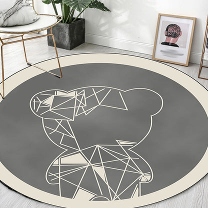 Cute Kids Rug in Grey and Brown Animal Bear Geometry Pattern Rug Polyester Stain-Resistant Carpet for Nursery