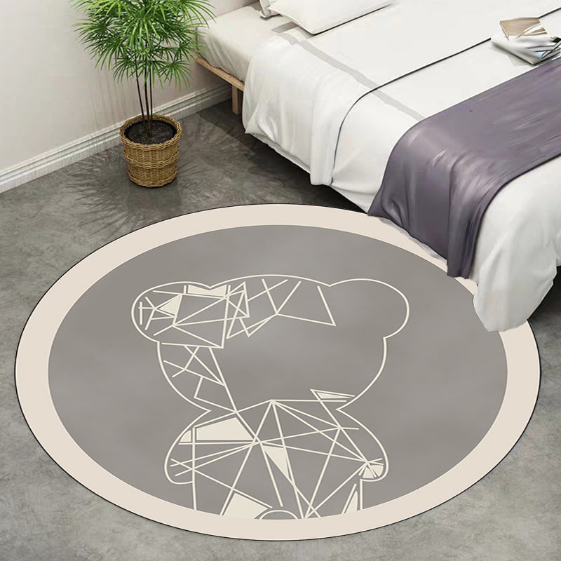 Cute Kids Rug in Grey and Brown Animal Bear Geometry Pattern Rug Polyester Stain-Resistant Carpet for Nursery