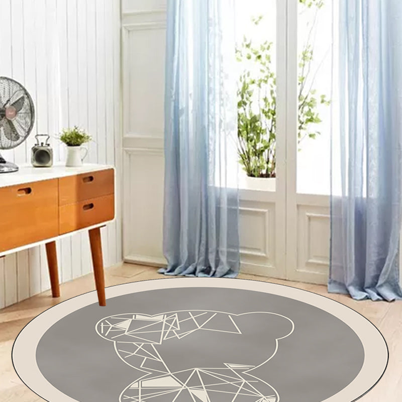 Cute Kids Rug in Grey and Brown Animal Bear Geometry Pattern Rug Polyester Stain-Resistant Carpet for Nursery - view 3