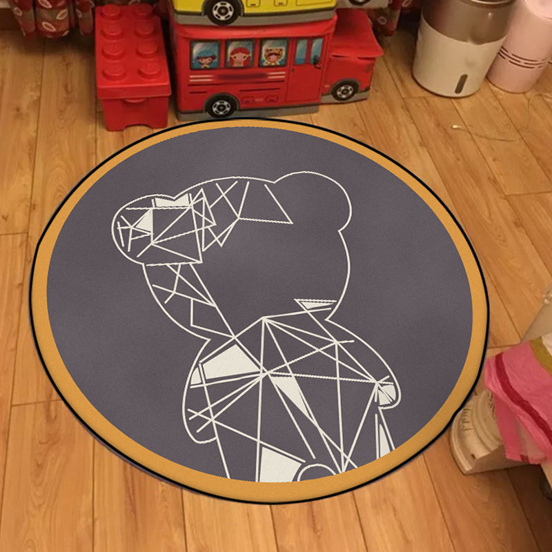 Cute Kids Rug in Grey and Brown Animal Bear Geometry Pattern Rug Polyester Stain-Resistant Carpet for Nursery - view 15