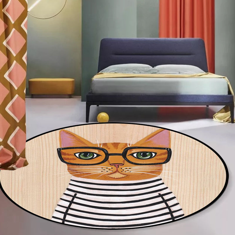 Kids Bedroom Rug in Green and Blue Animal Cat Glasses Print Rug Polyester Pet Friendly Area Rug - Clearhalo - 'Area Rug' - 'Rug' - 1649050