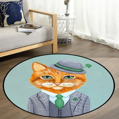 Kids Bedroom Rug in Green and Blue Animal Cat Glasses Print Rug Polyester Pet Friendly Area Rug - Green - Clearhalo - 'Area Rug' - 'Rug' - 1649052