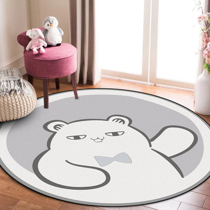 Casual Kids Rug in Grey Animal Bear Pattern Rug Polyester Anti-Slip Backing Washable Carpet for Nursery