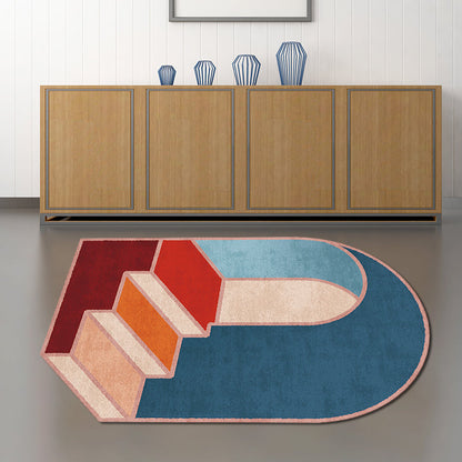 Irregular Bedroom Rug in Blue Modern Colorblock Stair Door Pattern Area Rug Polyester Anti-Slip Backing Carpet