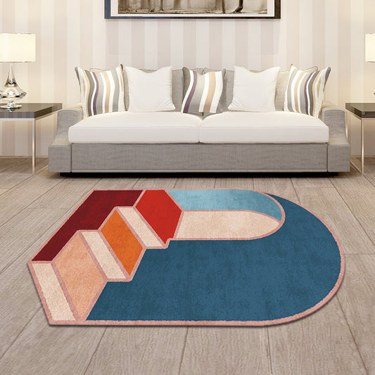 Irregular Bedroom Rug in Blue Modern Colorblock Stair Door Pattern Area Rug Polyester Anti-Slip Backing Carpet