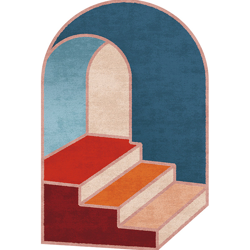 Irregular Bedroom Rug in Blue Modern Colorblock Stair Door Pattern Area Rug Polyester Anti-Slip Backing Carpet - view 3