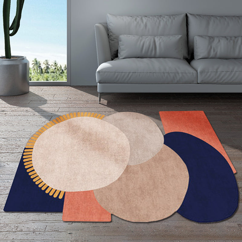 Modern Living Room Irregular Rug in Brown and Blue Color Block Circle Pattern Rug Polyester Pet Friendly Area Rug - Blue - Clearhalo - 'Area Rug' - 'Rug' - 1649110