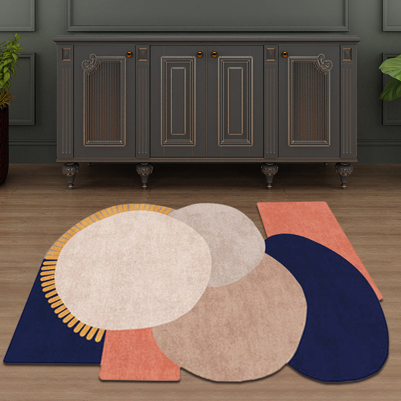 Modern Living Room Irregular Rug in Brown and Blue Color Block Circle Pattern Rug Polyester Pet Friendly Area Rug - Clearhalo - 'Area Rug' - 'Rug' - 1649111