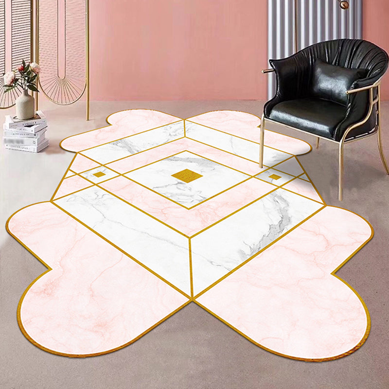 Irregular Bedroom Rug in Pink Modern Colorblock Diamond Pattern Area Rug Polyester Pet Friendly Carpet