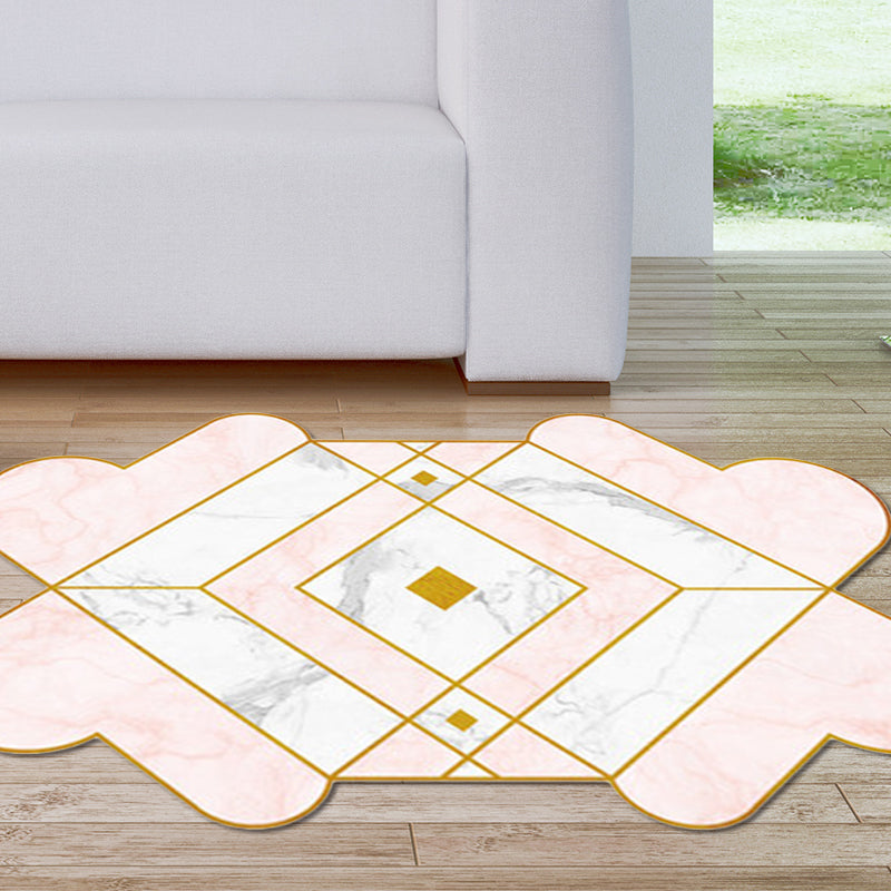 Irregular Bedroom Rug in Pink Modern Colorblock Diamond Pattern Area Rug Polyester Pet Friendly Carpet