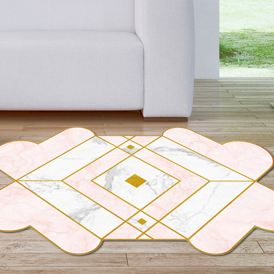 Irregular Bedroom Rug in Pink Modern Colorblock Diamond Pattern Area Rug Polyester Pet Friendly Carpet