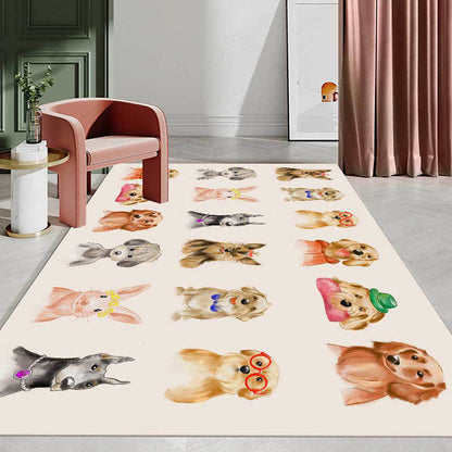 Kids Bedroom Rug in Ivory Animal Dog Cat Pig Print Rug Polyester Non-Slip Backing Area Rug - Beige - Design 1 - Clearhalo - 'Area Rug' - 'Rug' - 1649148