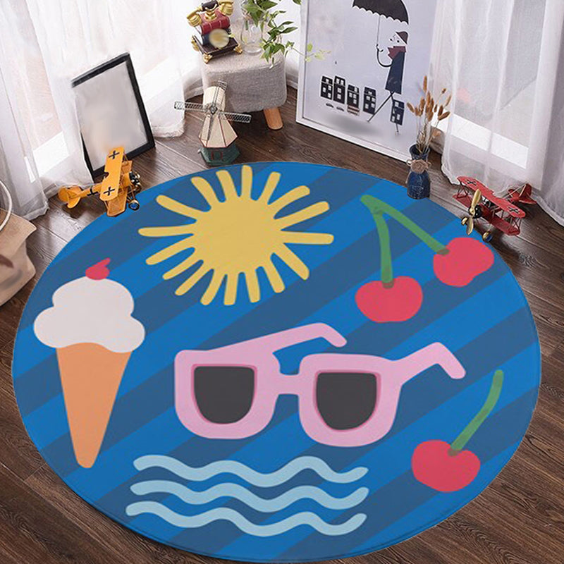 Kids Bedroom Rug in Yellow Food & Beverage Ice-cream Cherry Glasses Print Rug Polyester Pet Friendly Area Rug - Clearhalo - 'Area Rug' - 'Rug' - 1649197