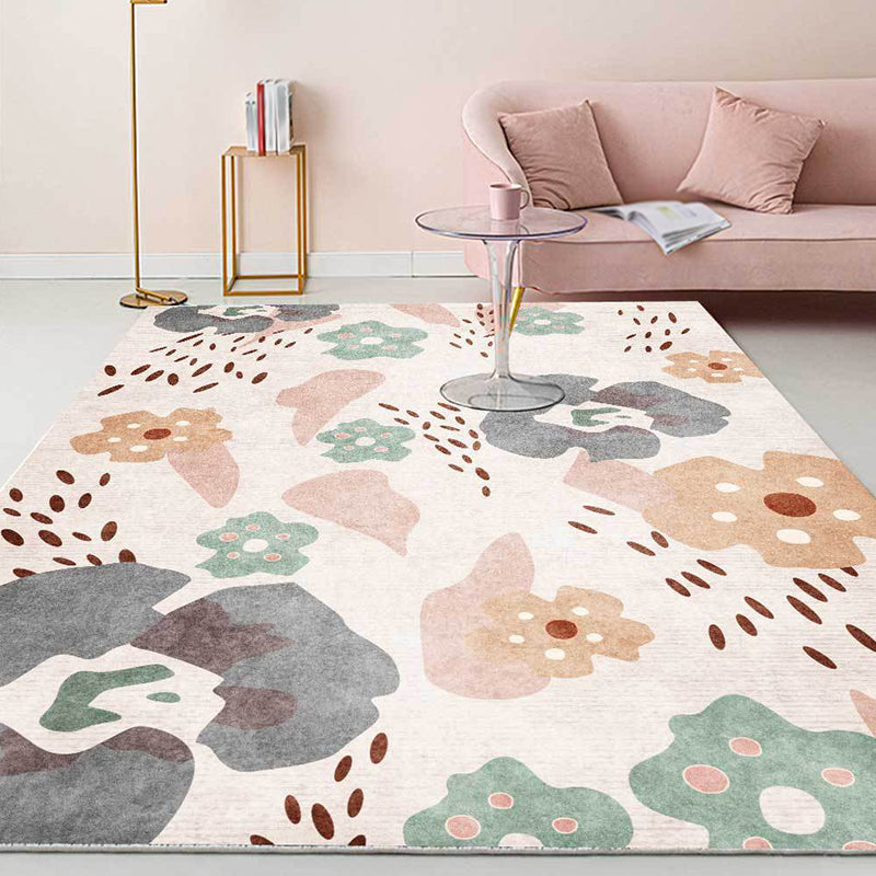 Pink Child's Room Rug Kids Floral Pattern Area Rug Polyester Anti-Slip Backing Carpet - Pink - Clearhalo - 'Area Rug' - 'Rug' - 1649205