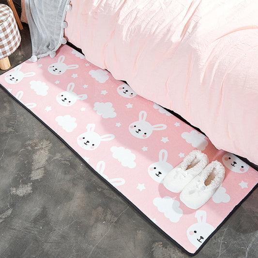 Kids Nursery Rug in White and Pink Animal Bear Rabbit Swan Print Rug Polyester Stain-Resistant Area Rug - Pink - Clearhalo - 'Area Rug' - 'Rug' - 1649218