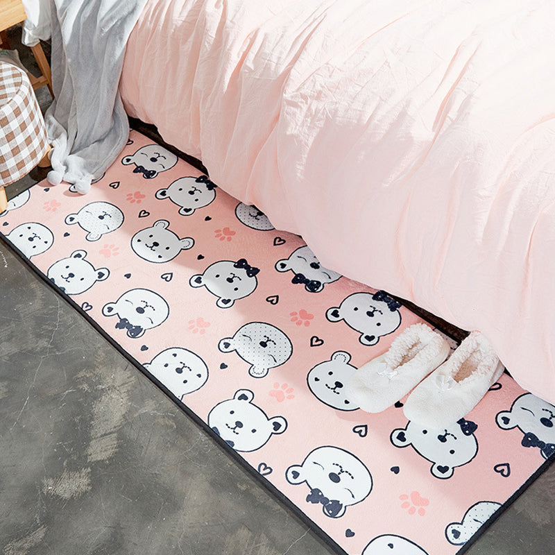 Kids Nursery Rug in White and Pink Animal Bear Rabbit Swan Print Rug Polyester Stain-Resistant Area Rug - Light Pink - Clearhalo - 'Area Rug' - 'Rug' - 1649219