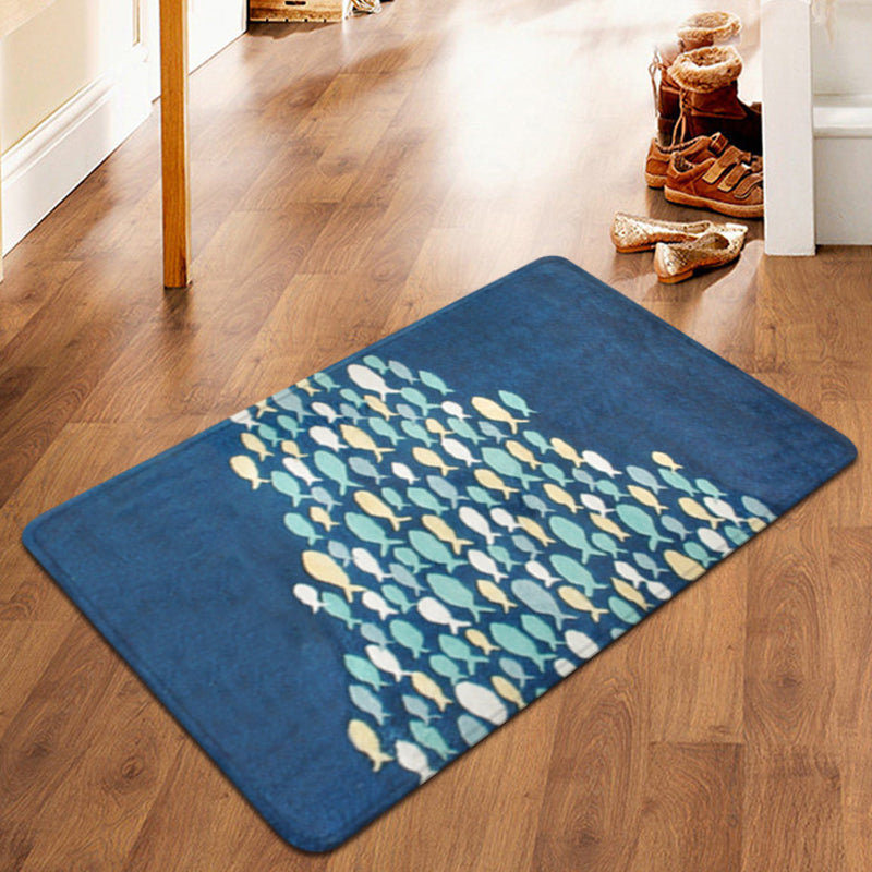 Cute Kids Rug in Blue Animal Fish Pattern Rug Polyester Anti-Slip Carpet for Children's Room