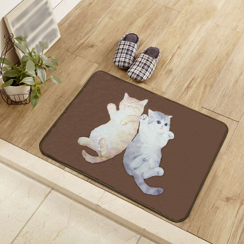 Kids Child's Room Rug in Brown Animal Cats Lying Print Rug Polyester Anti-Slip Washable Area Rug - Clearhalo - 'Area Rug' - 'Rug' - 1649227