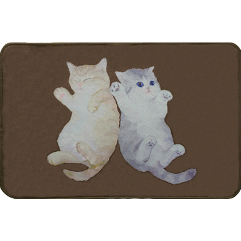 Kids Child's Room Rug in Brown Animal Cats Lying Print Rug Polyester Anti-Slip Washable Area Rug - Clearhalo - 'Area Rug' - 'Rug' - 1649228
