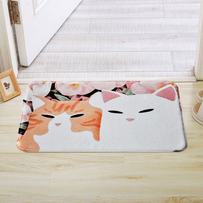 Kids Child's Room Rug in Pink and Yellow Animal Cats Flower Print Rug Polyester Non-Slip Backing Area Rug - Pink - 2' x 2'11" - Clearhalo - 'Area Rug' - 'Rug' - 1649230