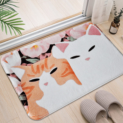 Kids Child's Room Rug in Pink and Yellow Animal Cats Flower Print Rug Polyester Non-Slip Backing Area Rug - Clearhalo - 'Area Rug' - 'Rug' - 1649231