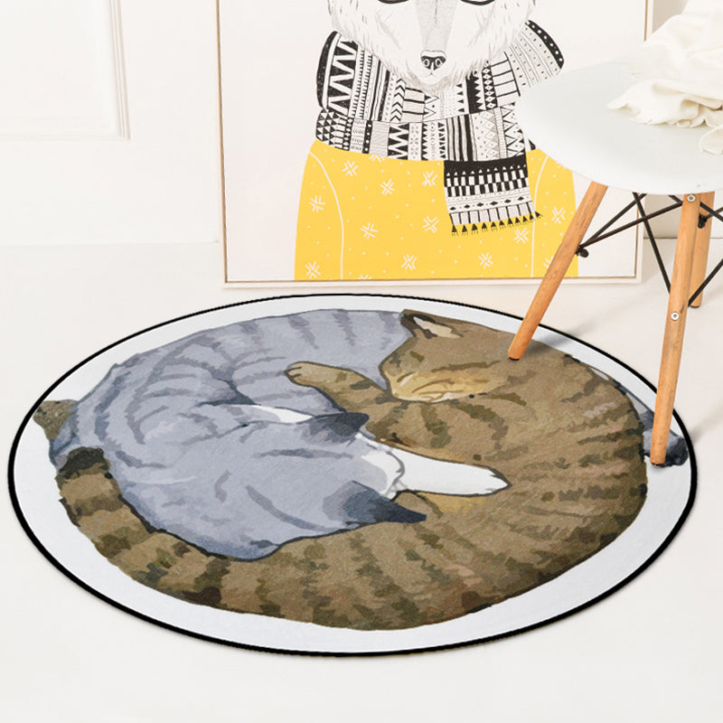 Simple Kids Rug in Grey and White Animal Cats Pattern Rug Polyester Stain-Resistant Carpet for Children's Room Brown Clearhalo 'Area Rug' 'Rug' 1649246