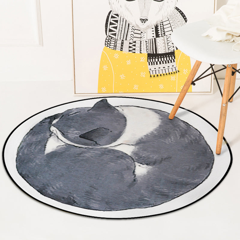 Simple Kids Rug in Grey and White Animal Cats Pattern Rug Polyester Stain-Resistant Carpet for Children's Room Dark Gray Clearhalo 'Area Rug' 'Rug' 1649253
