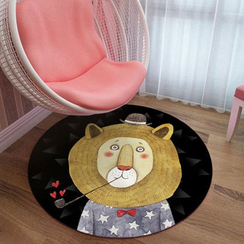 Black and Pink Nursery Rug Kids Animal Lion Rabbit Flamingo Pattern Area Rug Polyester Stain-Resistant Carpet - Brown - Clearhalo - 'Area Rug' - 'Rug' - 1649273