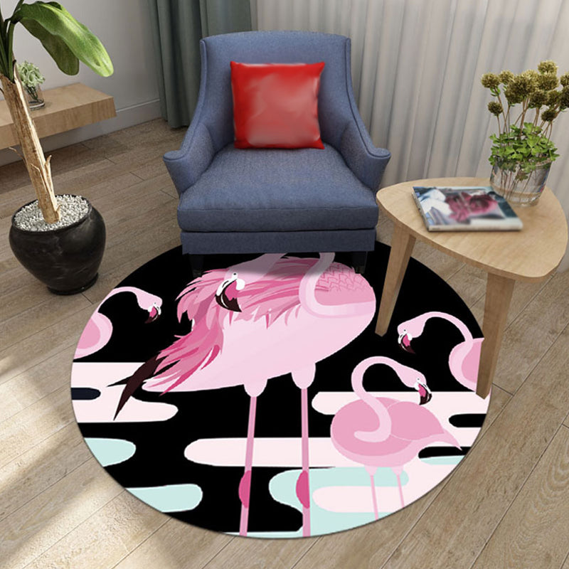 Black and Pink Nursery Rug Kids Animal Lion Rabbit Flamingo Pattern Area Rug Polyester Stain-Resistant Carpet - Pink - Clearhalo - 'Area Rug' - 'Rug' - 1649279