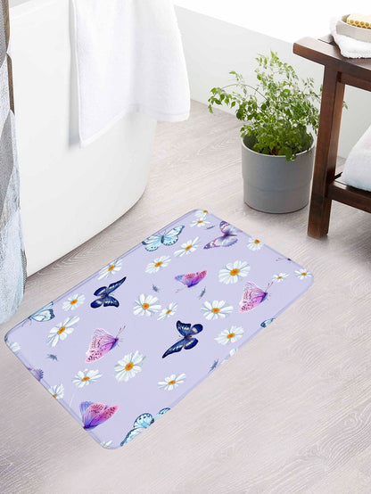 4pc Floral & Butterfly Print Bath Rug And Shower Curtain