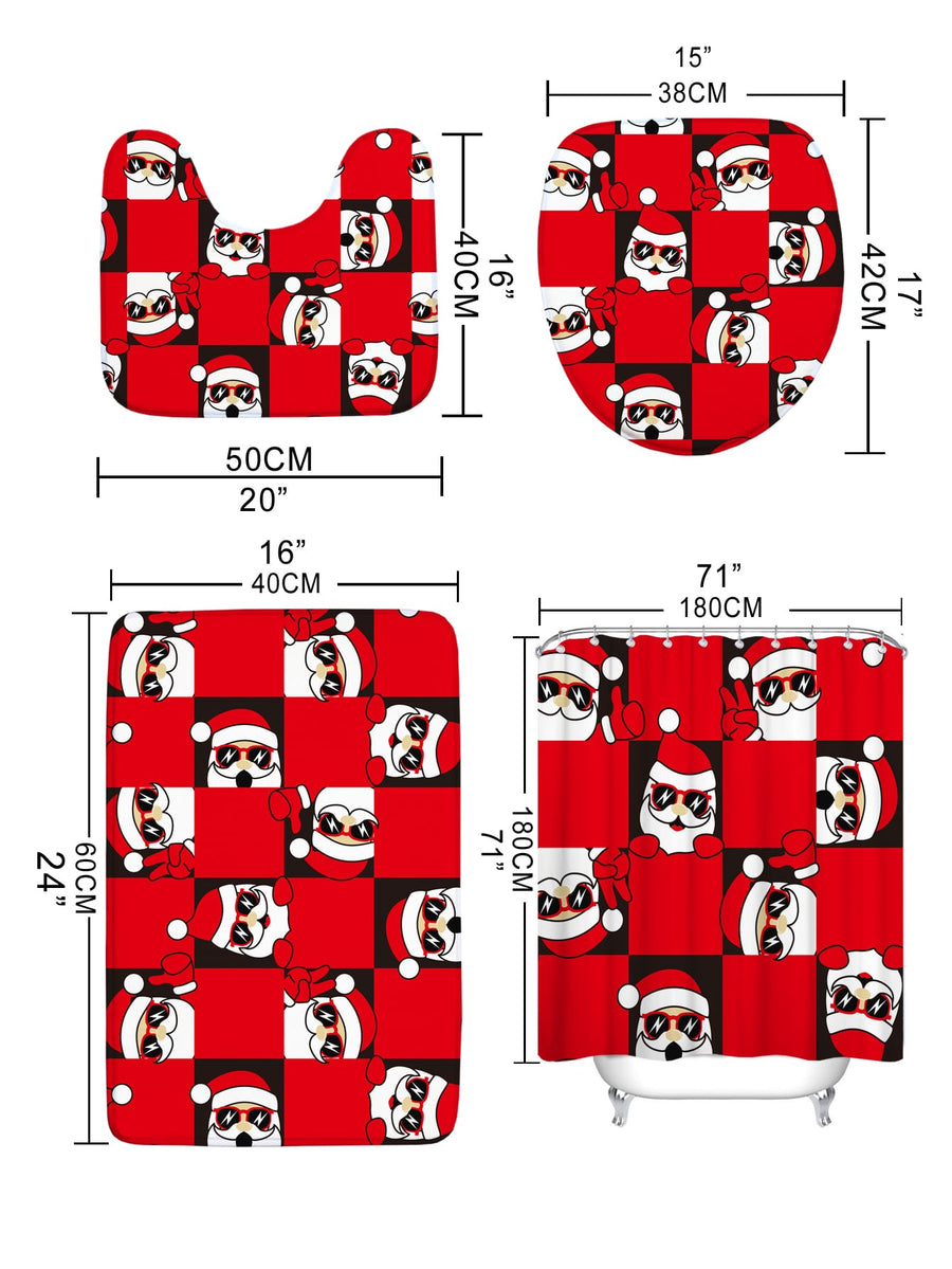 4pc Christmas Santa Claus Pattern Bath Rug And Shower Curtain - view 4