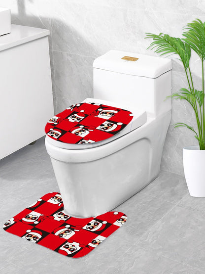 4pc Christmas Santa Claus Pattern Bath Rug And Shower Curtain