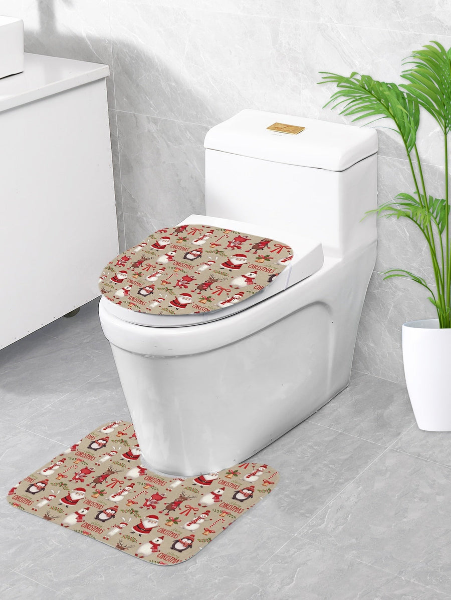 4pc Christmas Print Bath Rug And Shower Curtain - view 4