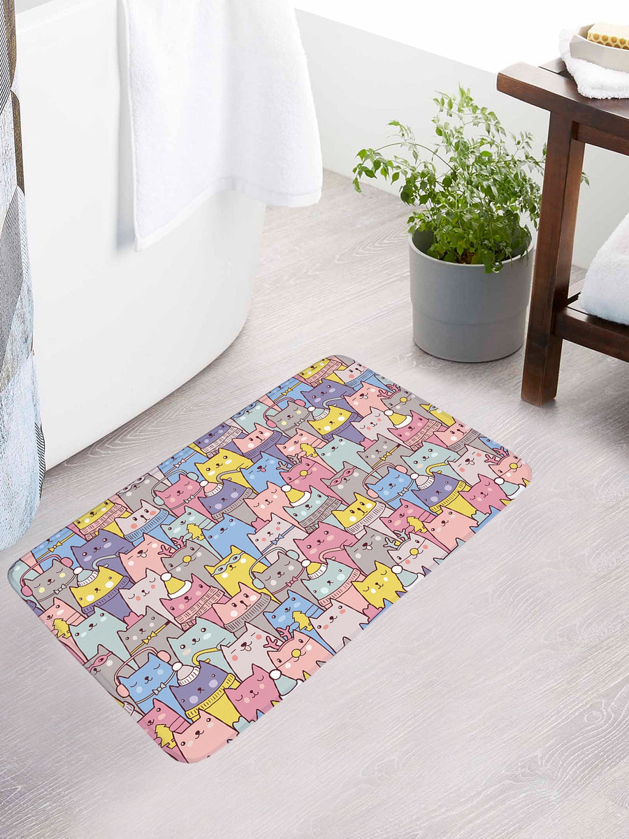 4pc Cat Print Bath Rug And Shower Curtain - view 2