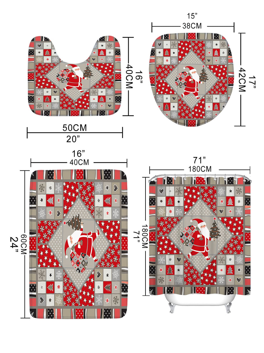 4pc Christmas Santa Claus Pattern Bath Rug And Shower Curtain - view 4