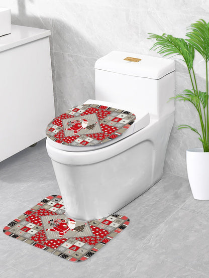 4pc Christmas Santa Claus Pattern Bath Rug And Shower Curtain