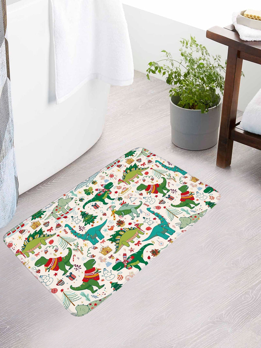 4pc Christmas Dinosaur Pattern Bath Rug And Shower Curtain - view 2