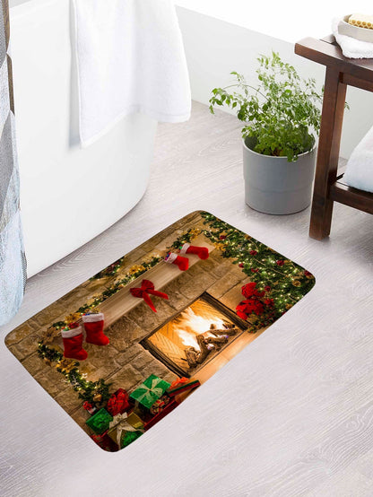 4pc Christmas Stove Print Bath Rug And Shower Curtain