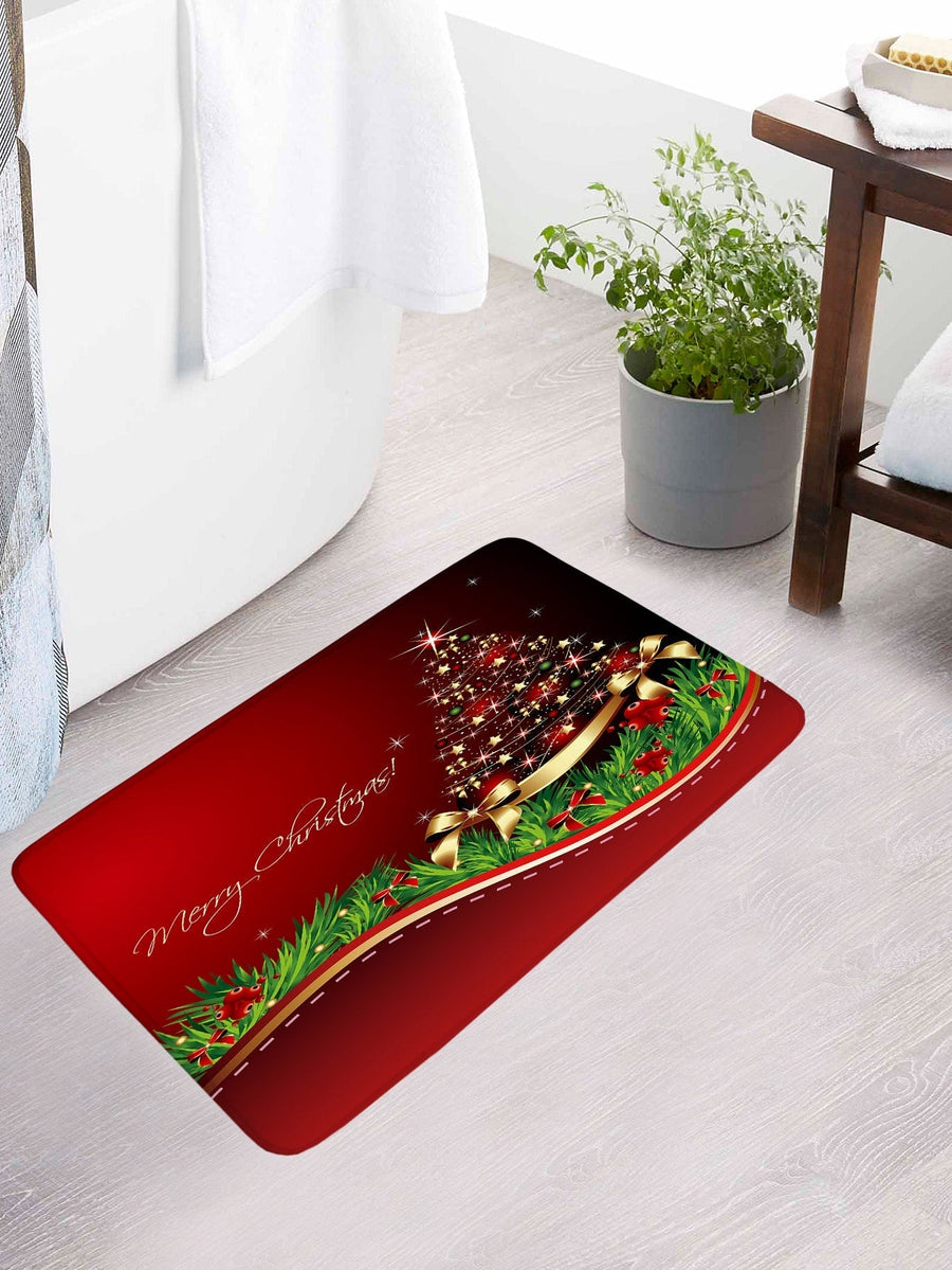 4pc Christmas Tree & Slogan Graphic Bath Rug And Shower Curtain - view 3
