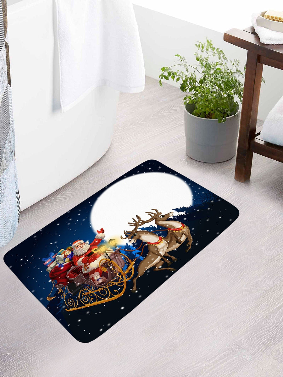 4pc Christmas Santa & Elk Pattern Shower Curtain And Bath Rug - view 2