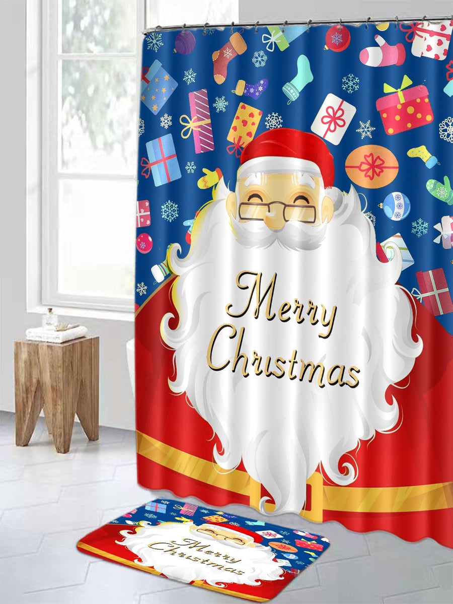 4pc Christmas Santa Pattern Shower Curtain And Bath Rug - view 2