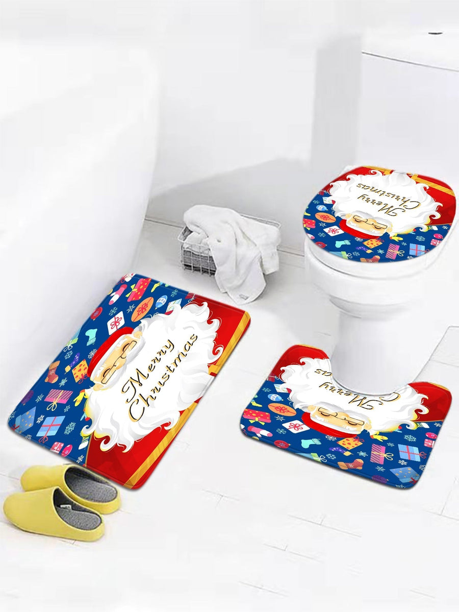 4pc Christmas Santa Pattern Shower Curtain And Bath Rug - view 3