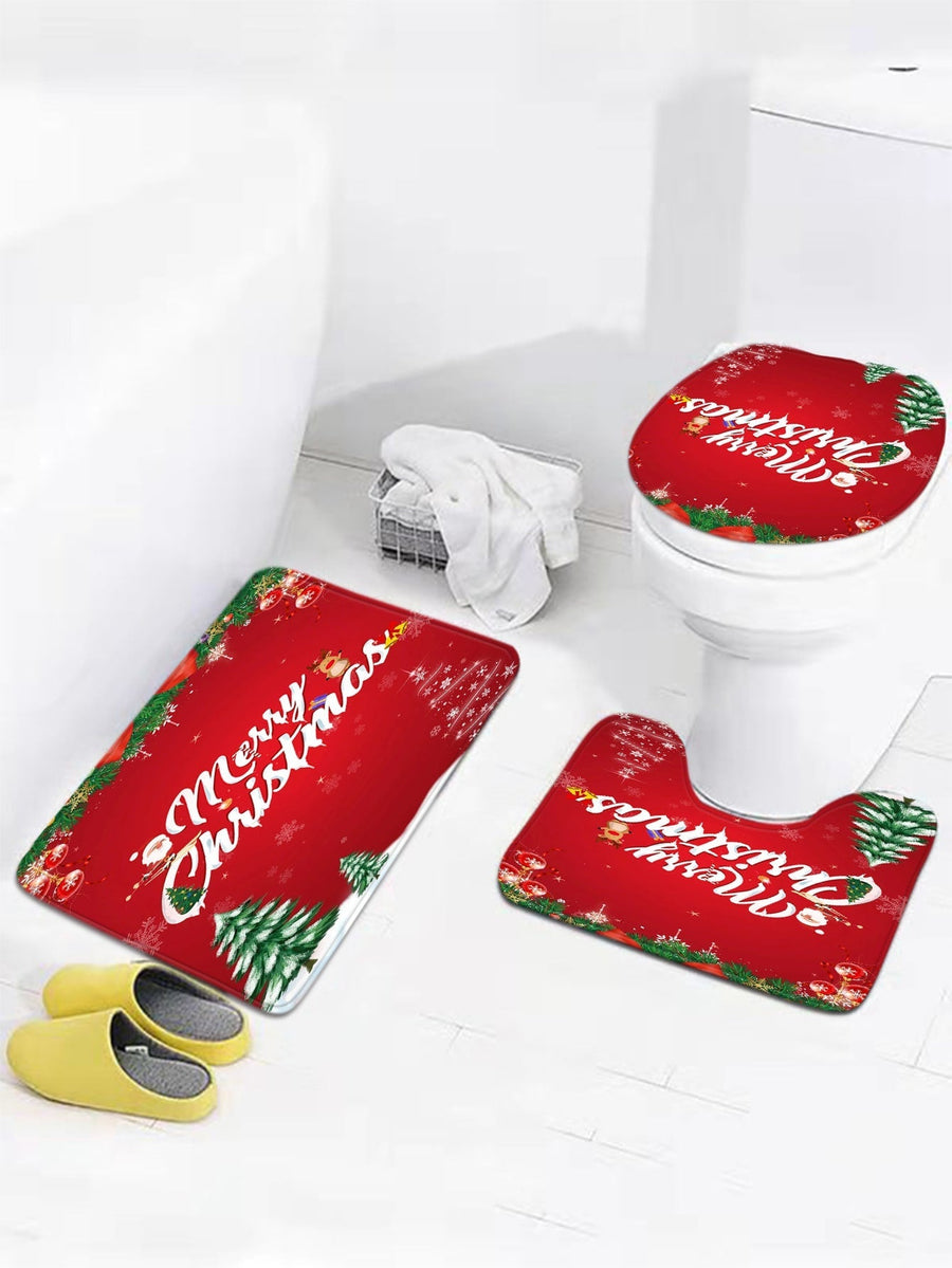 4pc Christmas Tree & Letter Graphic Bath Rug And Shower Curtain - view 4