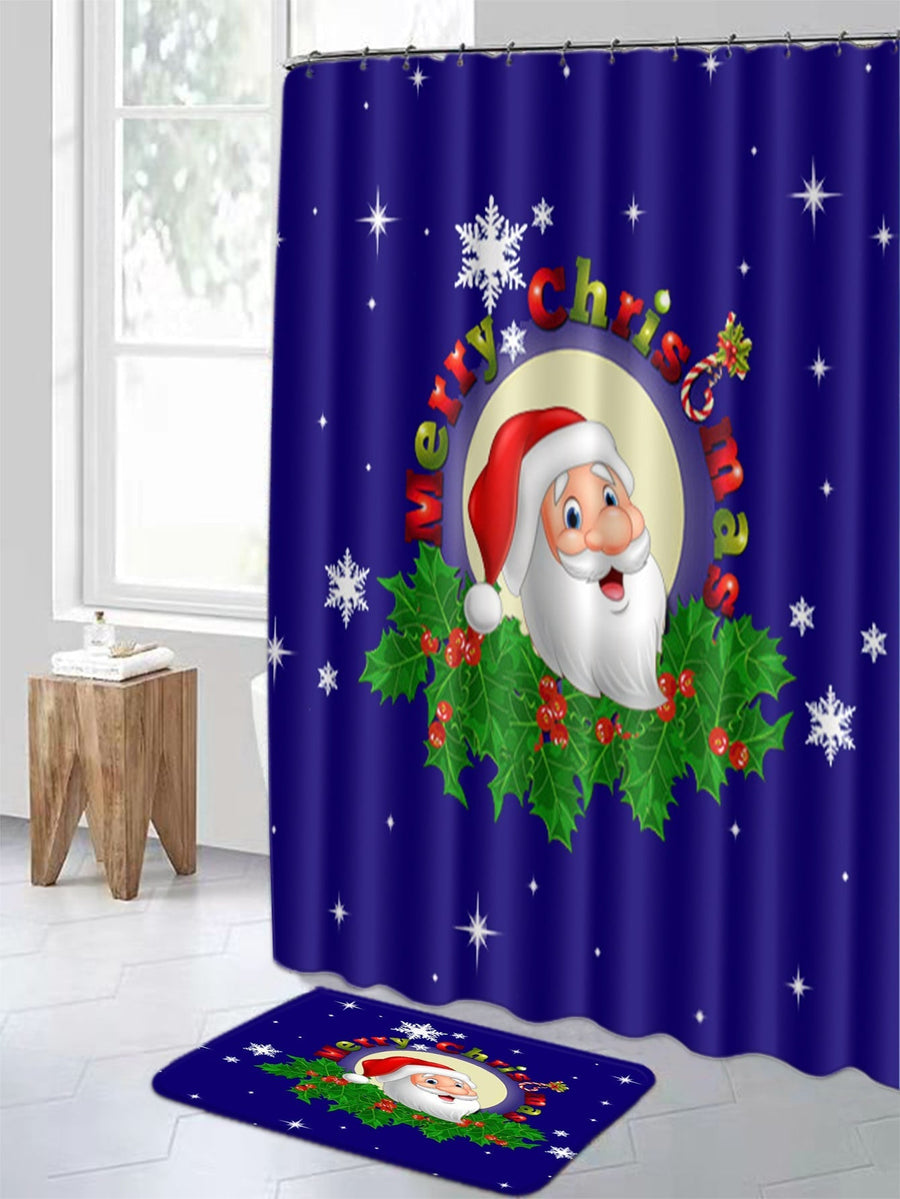 4pc Christmas Santa Claus Pattern Bath Rug And Shower Curtain - view 2
